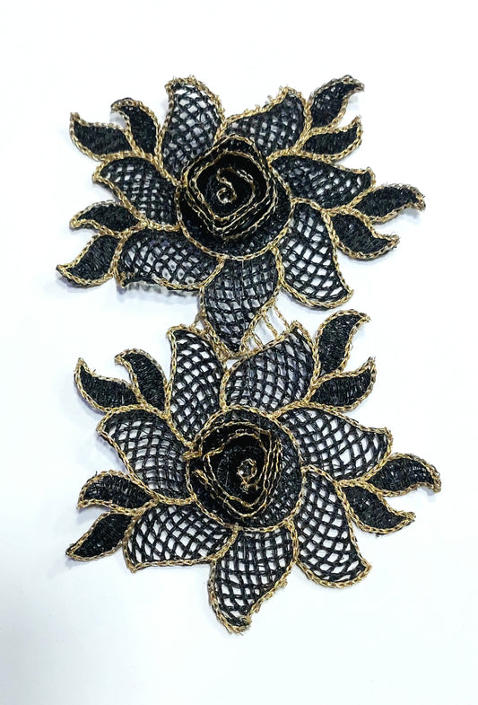 3D Black Color Flower Lace (Black With Gold)