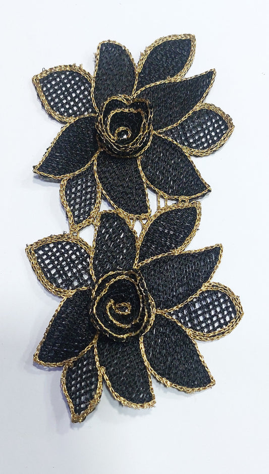 3D Black Color Flower Lace (Black With Gold)