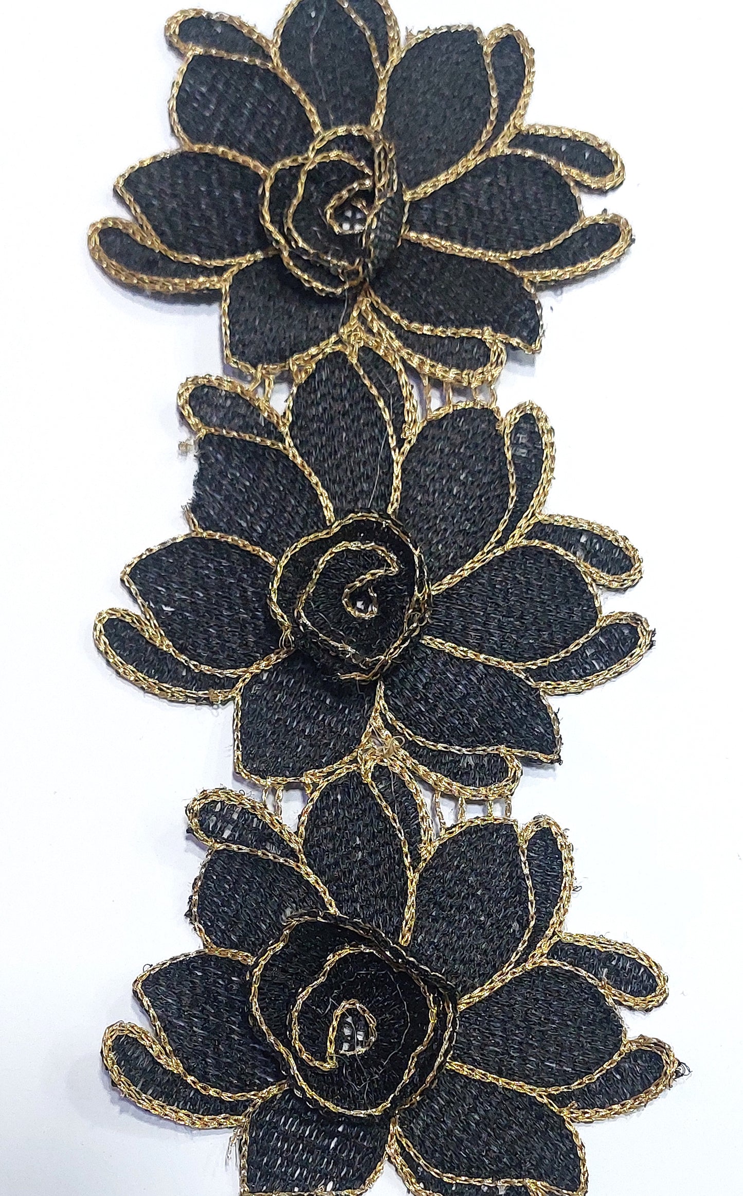 3D Black Color Flower Lace (Black With Gold)