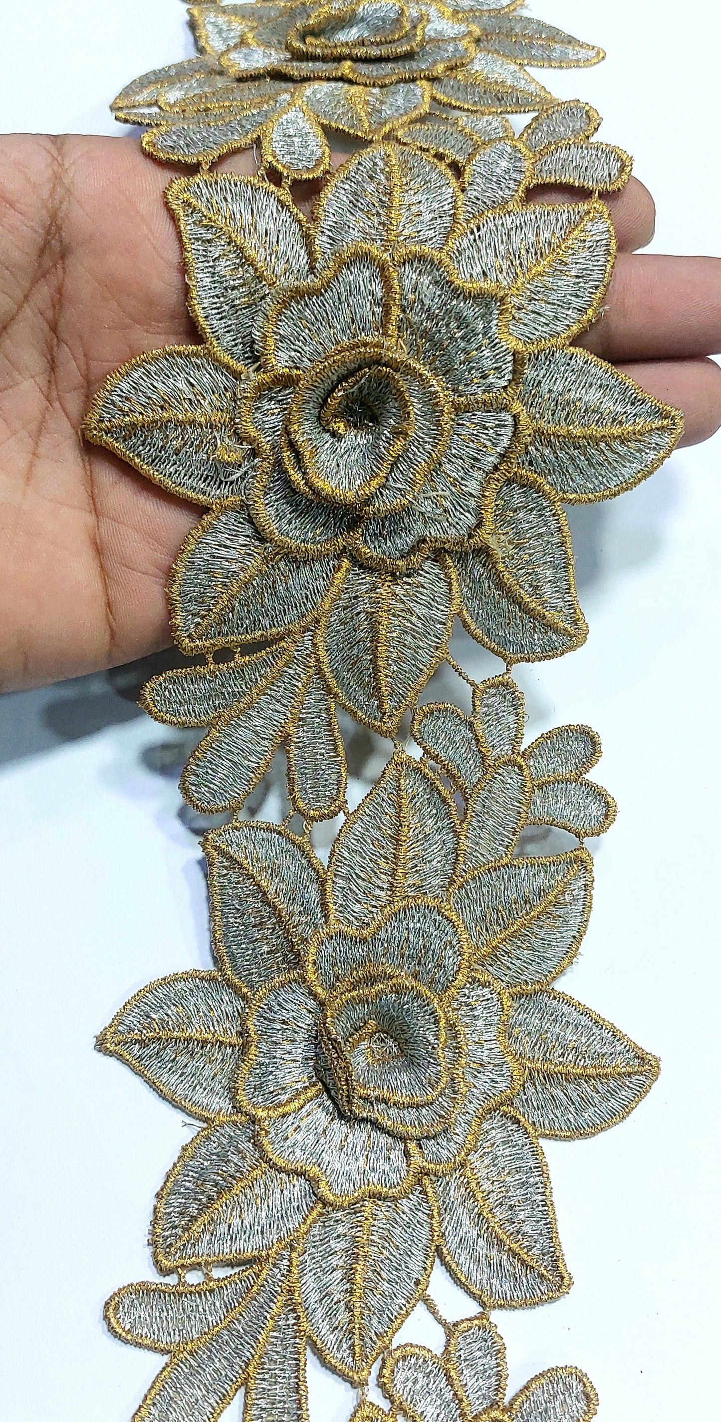 3D Double Colour Applique Lace (Gold With Silver)